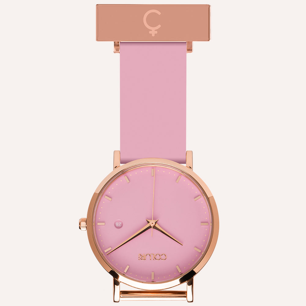 Pink Dial Nurse Watch with 18K Rose Gold Case and Silicone Band by COLURi
