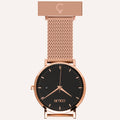 Black Dial Nurse Watch with 18K Rose Gold Case and Mesh Band by COLURi
