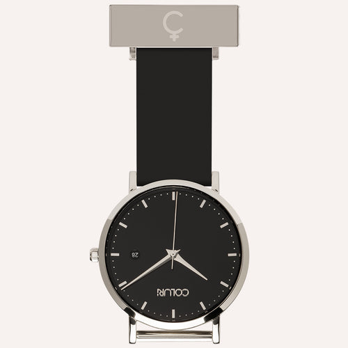 Black Dial Nurse Watch with 925 Silver Case and Silicone Band by COLURi
