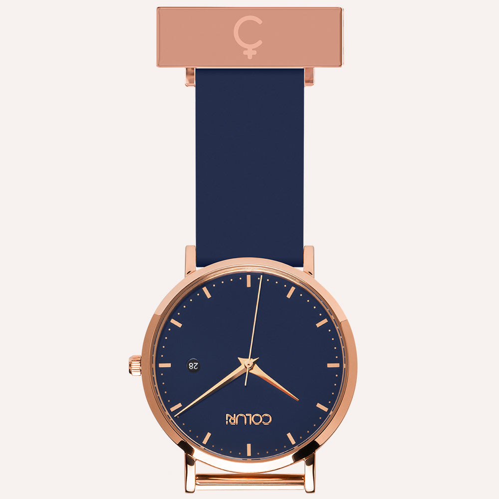 Blue Dial Nurse Watch with 18K Rose Gold Case and Silicone Band by COLURi
