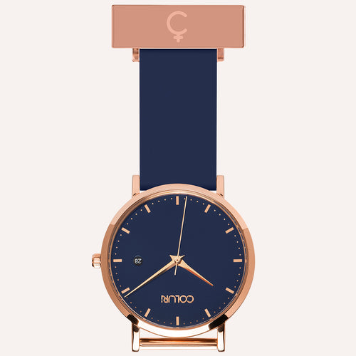 Blue Dial Nurse Watch with 18K Rose Gold Case and Silicone Band by COLURi
