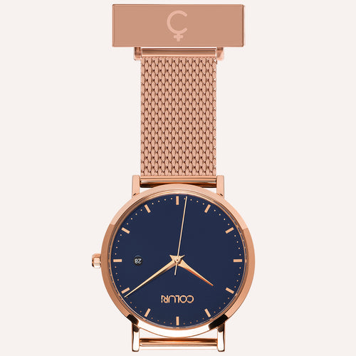 Blue Dial Nurse Watch with 18K Rose Gold Case and Mesh Band by COLURi
