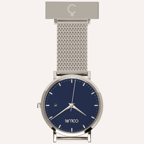 Blue Dial Nurse Watch with 925 Silver Case and Mesh Band by COLURi
