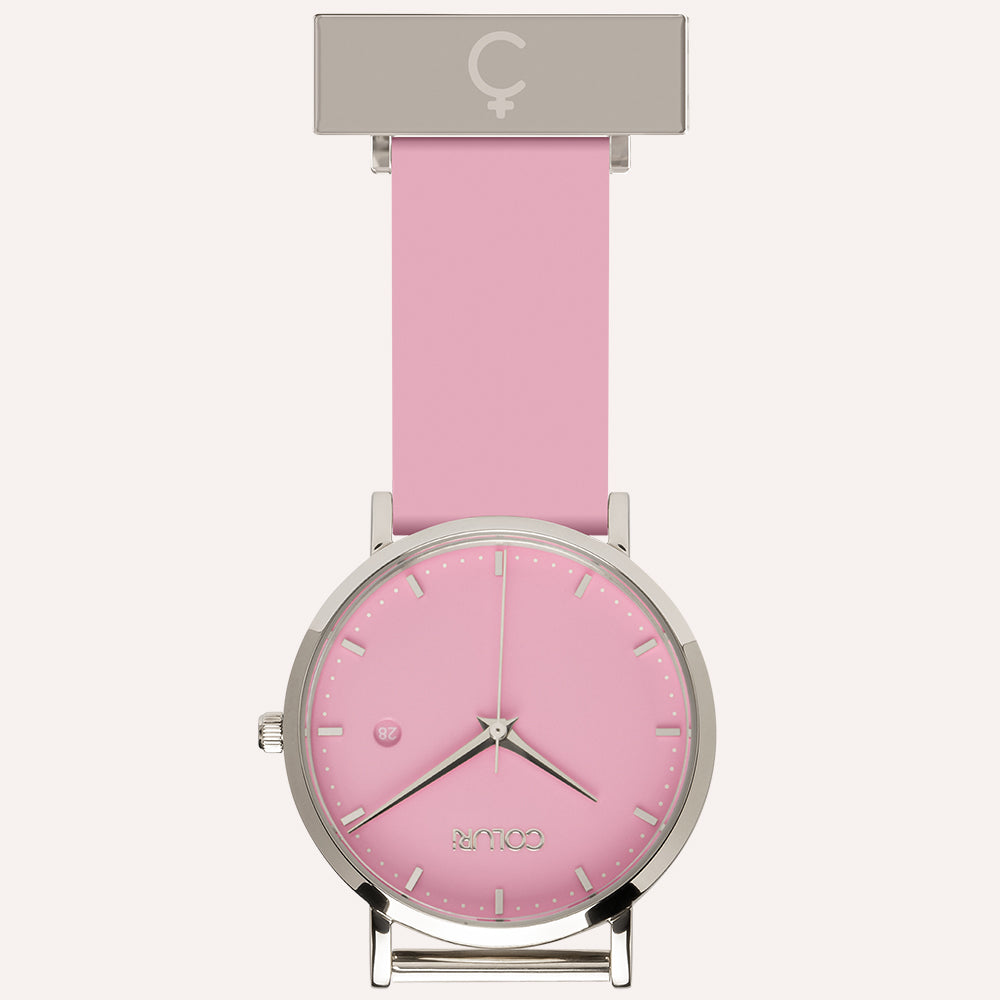 Pink Dial Nurse Watch with 925 Silver Case and Silicone Band by COLURi
