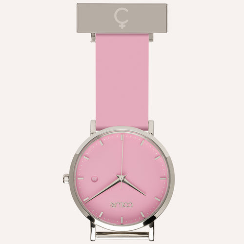 Pink Dial Nurse Watch with 925 Silver Case and Silicone Band by COLURi
