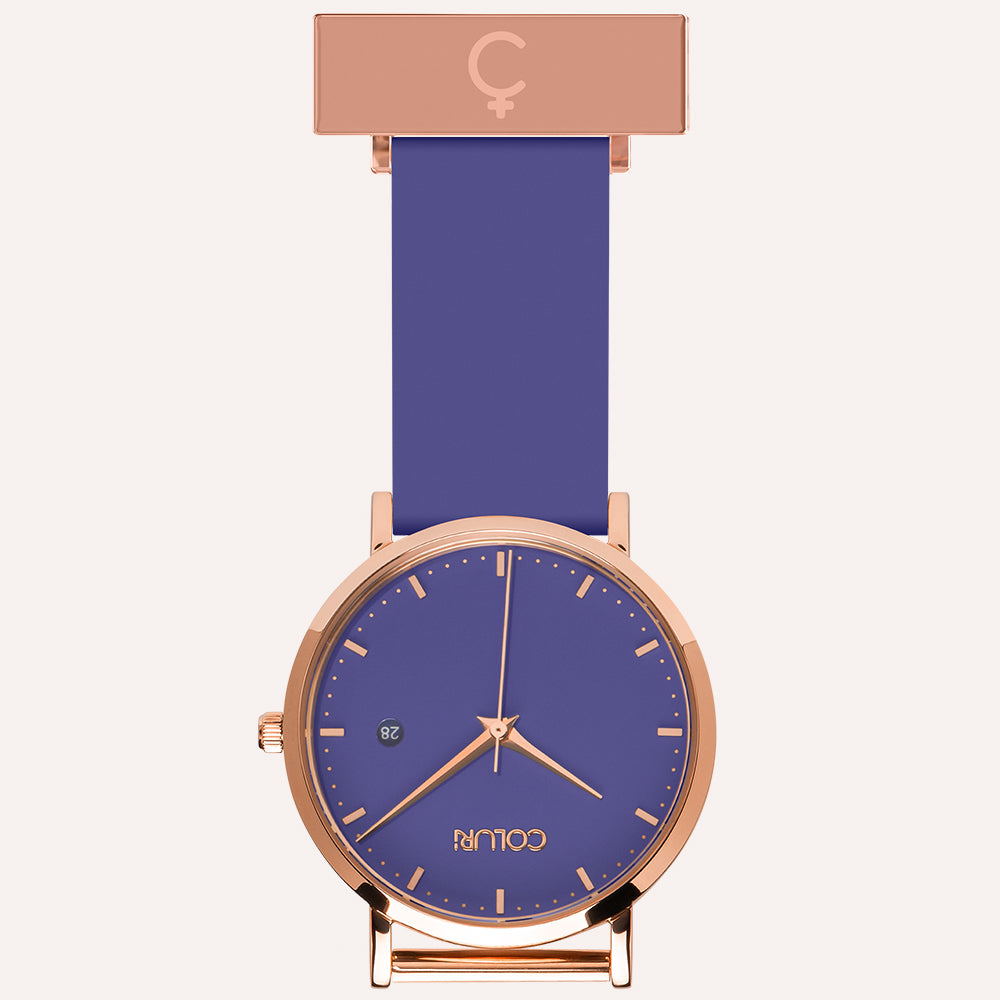Purple Dial Nurse Watch with 18K Rose Gold Case and Silicone Band by COLURi

