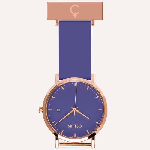Purple Dial Nurse Watch with 18K Rose Gold Case and Silicone Band by COLURi
