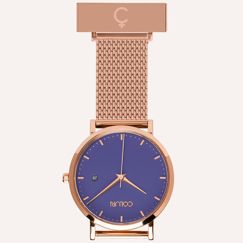 Purple Dial Nurse Watch with 18K Rose Gold Case and Mesh Band by COLURi
