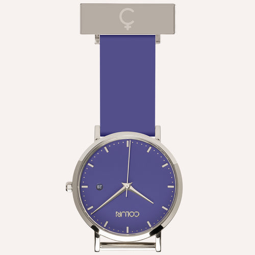 Purple Dial Nurse Watch with 925 Silver Case and Silicone Band by COLURi

