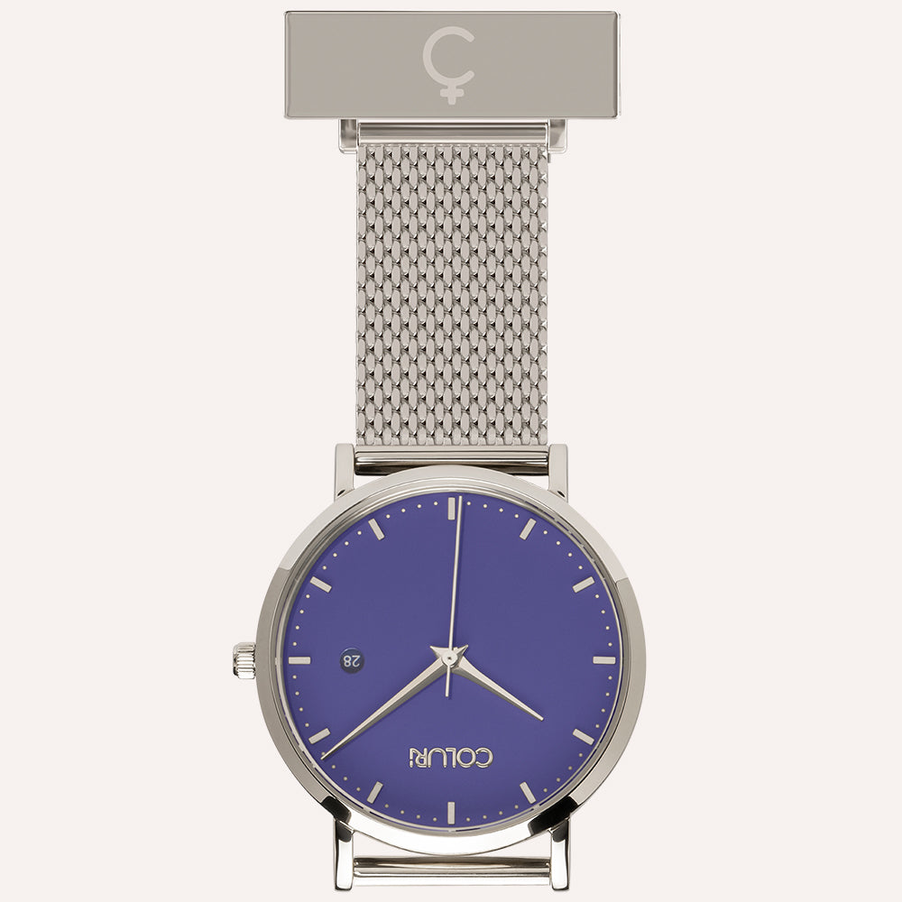 Purple Dial Nurse Watch with 925 Silver Case and Mesh Band by COLURi
