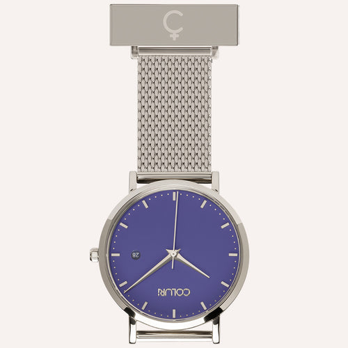 Purple Dial Nurse Watch with 925 Silver Case and Mesh Band by COLURi

