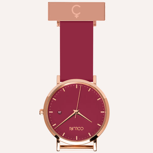 Red Dial Nurse Watch with 18K Rose Gold Case and Silicone Band by COLURi
