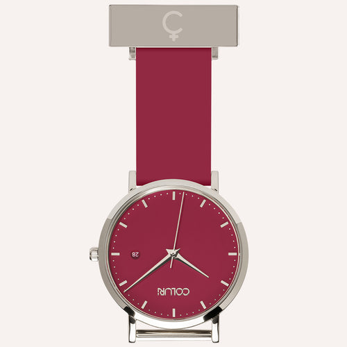 Red Dial Nurse Watch with 925 Silver Case and Silicone Band by COLURi
