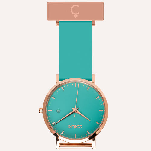 Green Dial Nurse Watch with 18K Rose Gold Case and Silicone Band by COLURi
