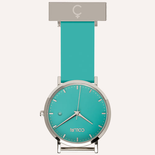 Green Dial Nurse Watch with 925 Silver Case and Silicone Band by COLURi
