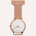 White Dial Nurse Watch with 18K Rose Gold Case and Mesh Band by COLURi
