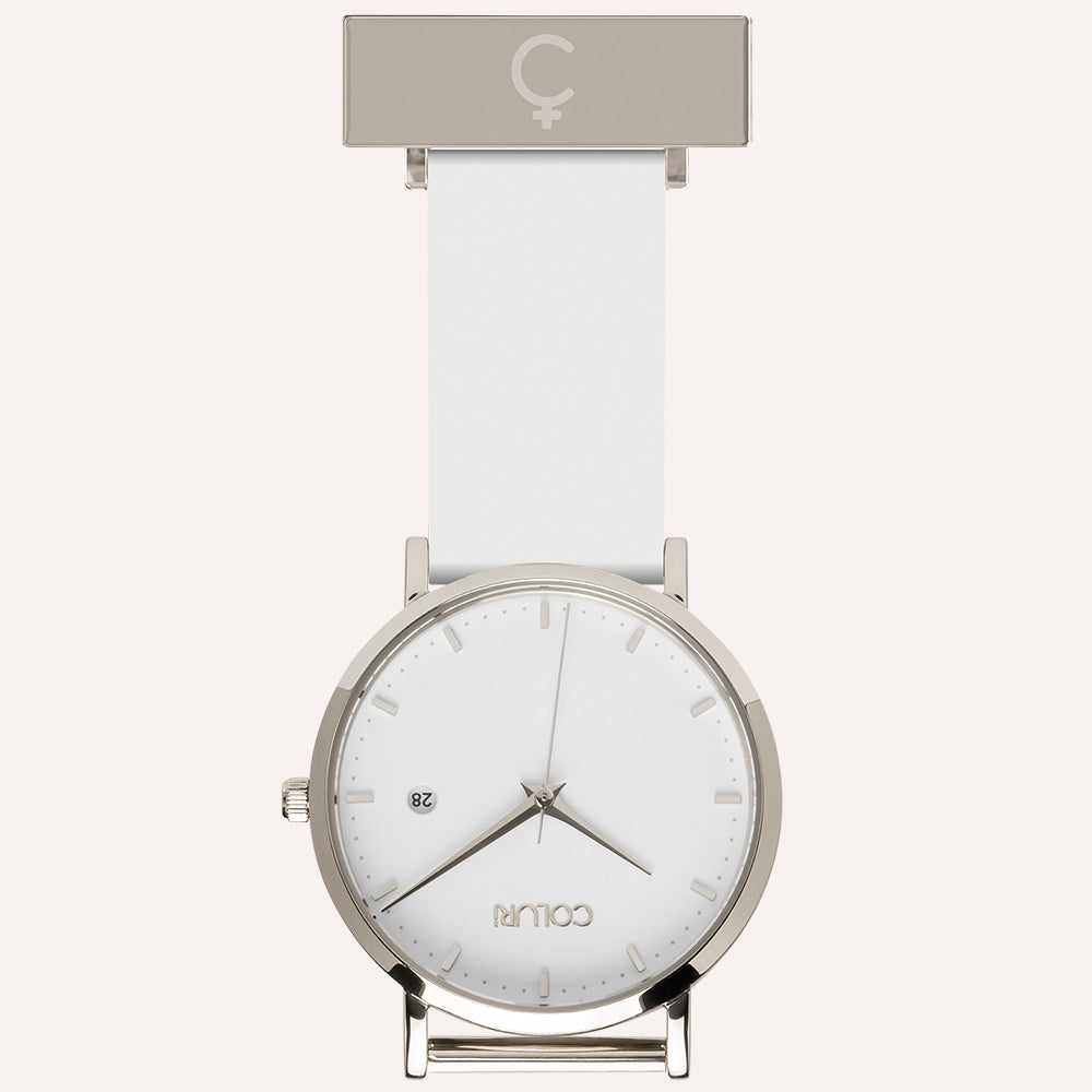 White Dial Nurse Watch with 925 Silver Case and Silicone Band by COLURi
