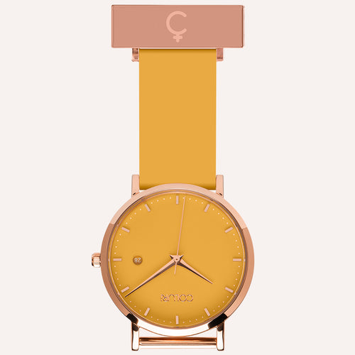 Yellow Dial Nurse Watch with 18K Rose Gold Case and Silicone Band by COLURi
