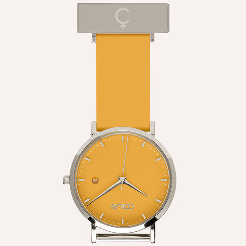 Yellow Dial Nurse Watch with 925 Silver Case and Silicone Band by COLURi
